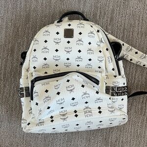 MCM STARK SIDE STUDS BACKPACK IN VISETOS leather white medium backpack